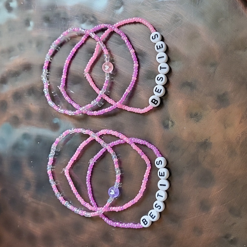 Besties beaded bracelets, pink and purple